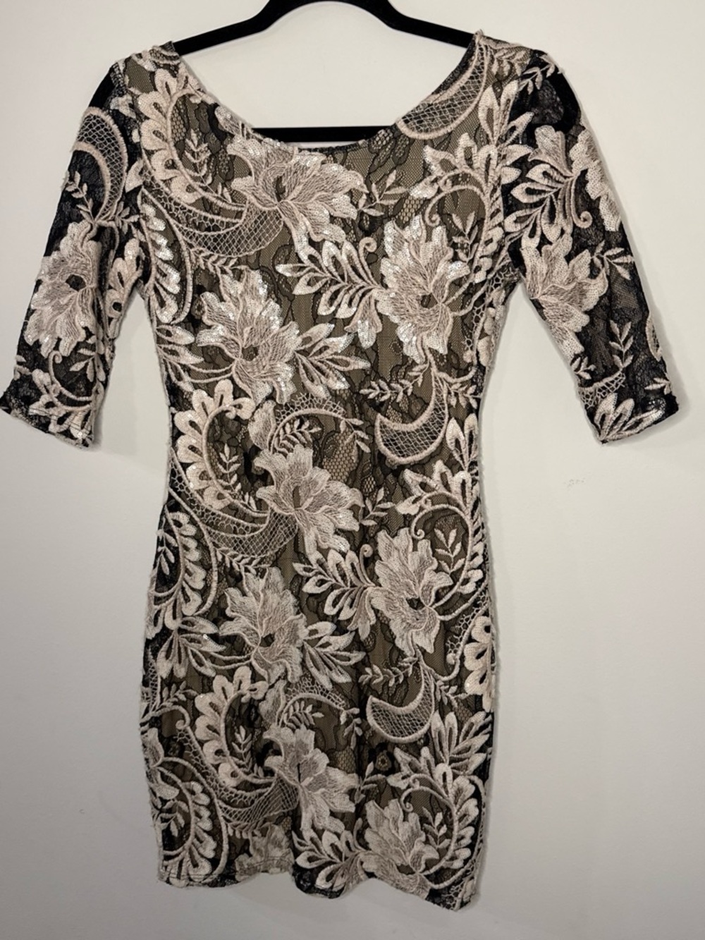 Lovely Day Black Mini Dress with Ivory Floral Lace